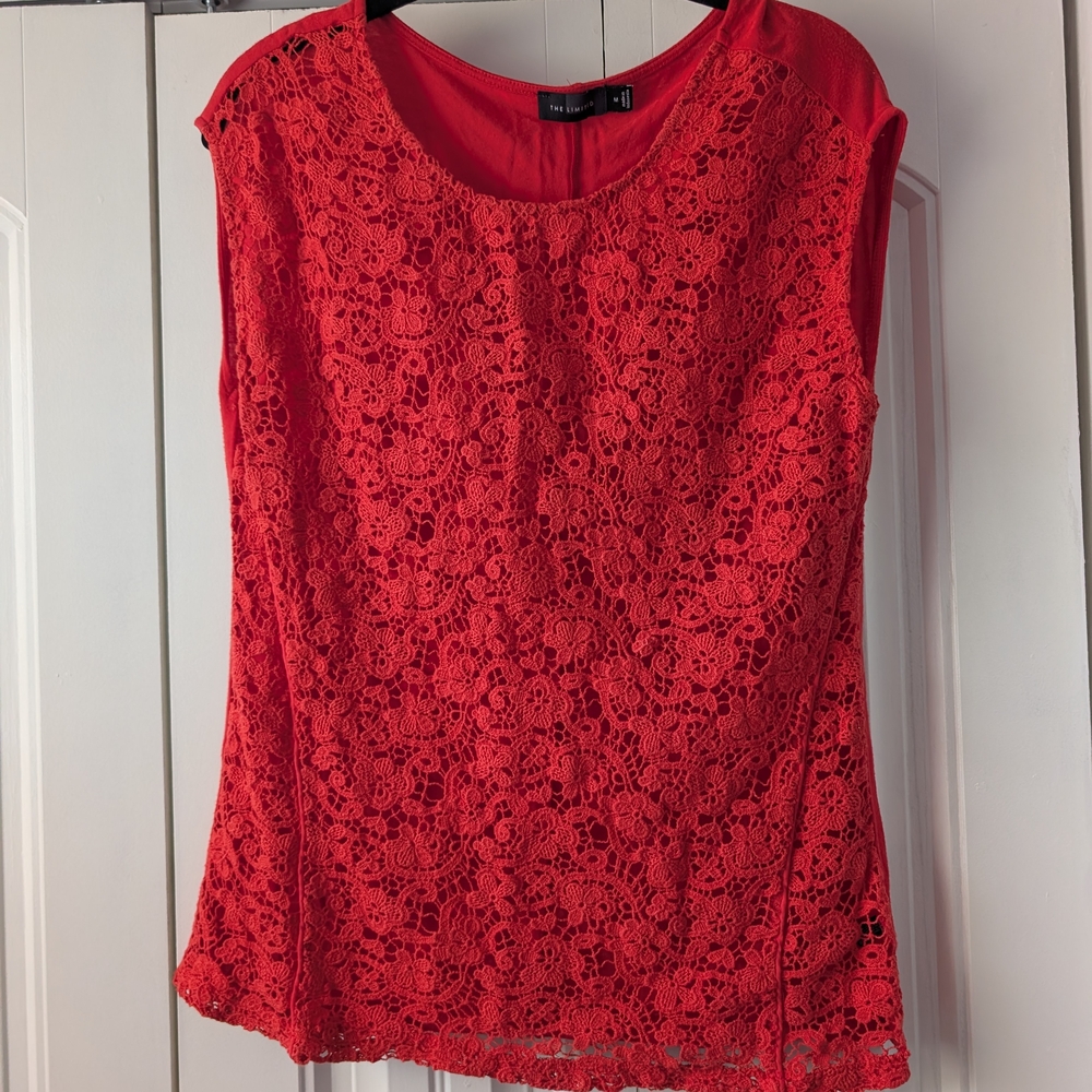 The Limited Red Sheer Lace Top